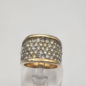 Vintage Edco Gold Tone Wide Pave Crystal Ring (8)